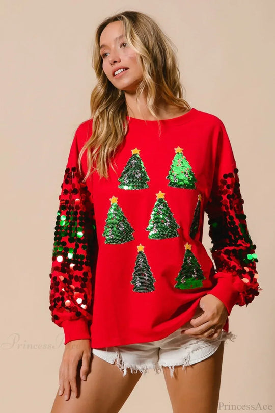 EB | Weihnachts Pailletten Langarm Lässiges Sweatshirt