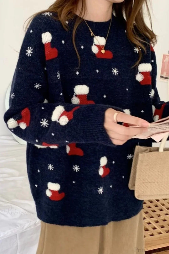 EB | Weihnachtsstrumpf Schneeflocke Lockere Pullover