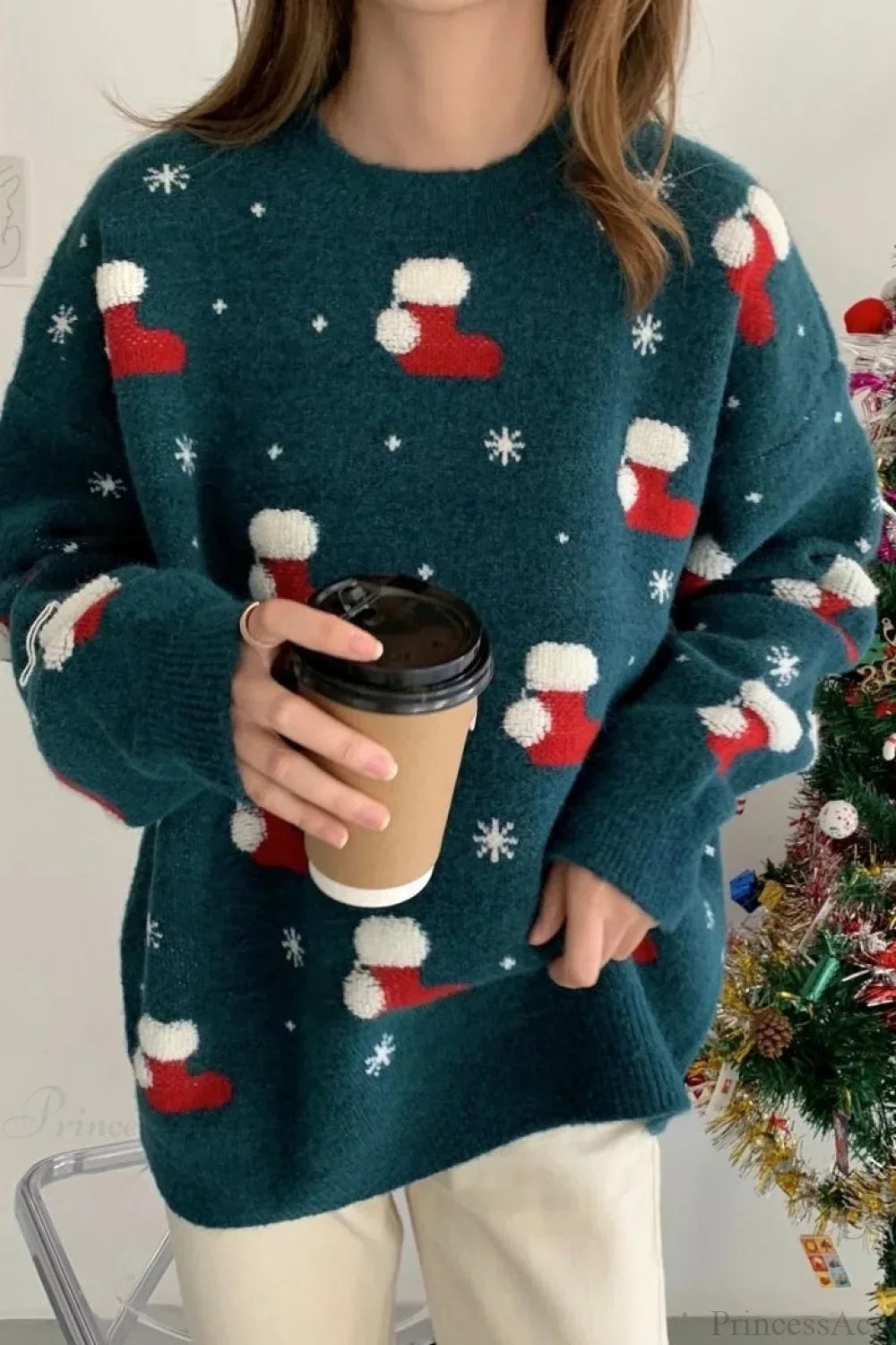 EB | Weihnachtsstrumpf Schneeflocke Lockere Pullover