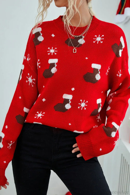 EB | Weihnachtsstrumpf Schneeflocke Lockere Pullover