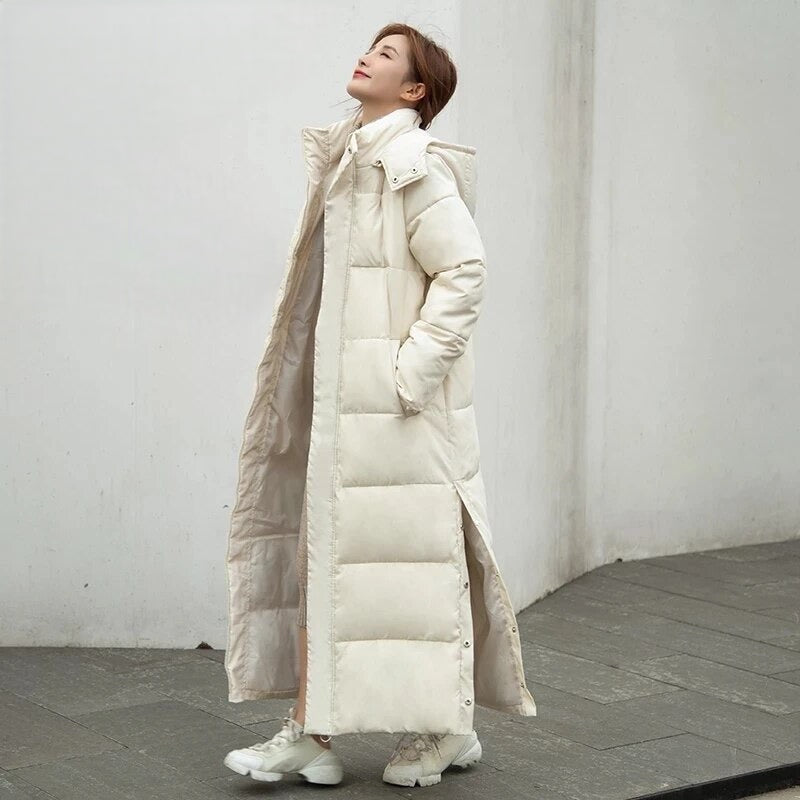 EB | Lange Gequiltete Puffer Damenjacke mit Kapuze