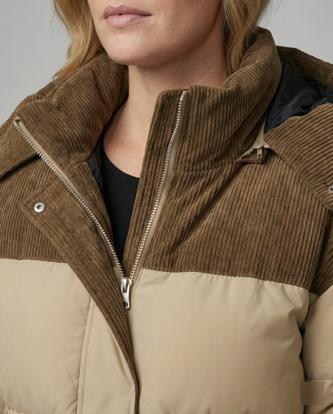 EB | Casuale Kapuzenjacke mit Puffern und Farbblockdesign