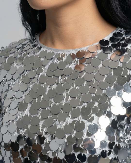 Damen Funkelndes Pailletten Cocktailkleid mit ausgestellten Ärmeln EB