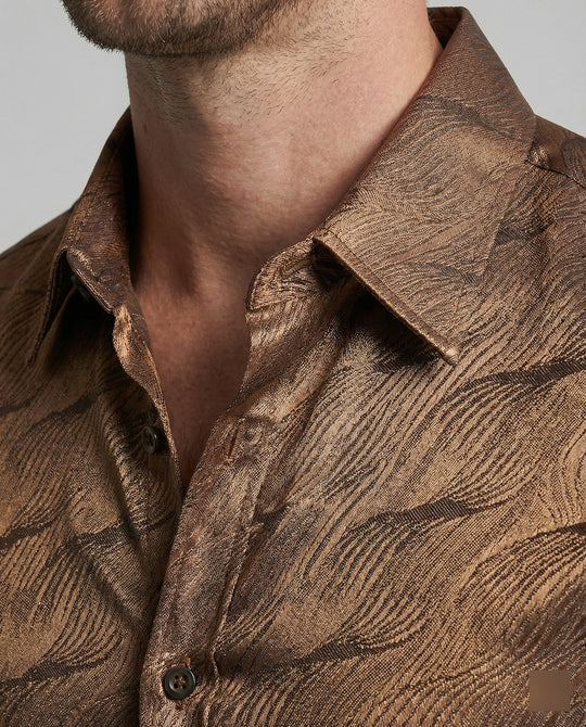 Herren Elegantes Langarmhemd mit modernem Wellenmuster und glänzender Oberfläche EB