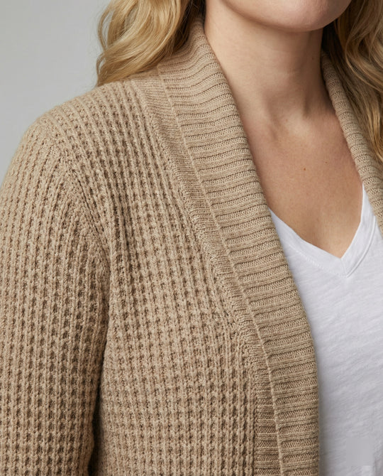 EB | Strickjacke Weiches Strickmaterial Lockere Passform Offene Vorderseite Taschen Lange Ärmel