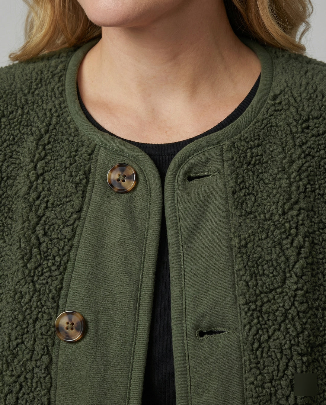 EB | Damen Warme Winterjacken - Lässige Langarm Button-up Fleecejacke aus Sherpa