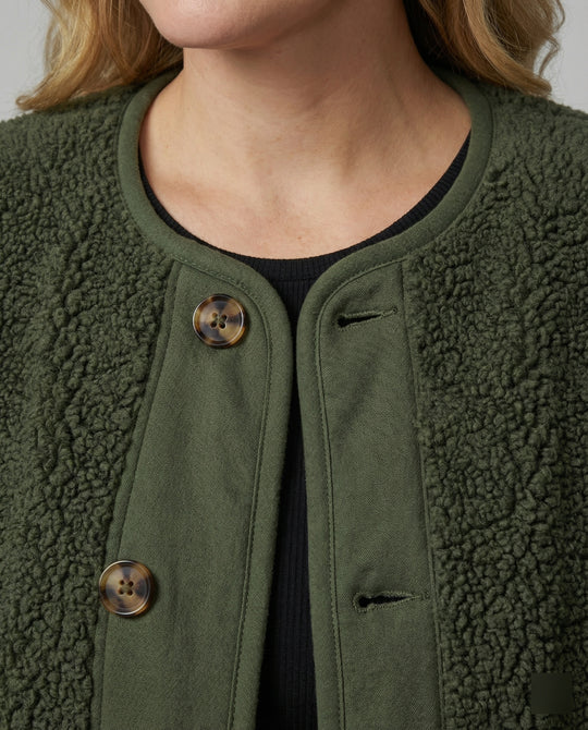 EB | Damen Warme Winterjacken - Lässige Langarm Button-up Fleecejacke aus Sherpa