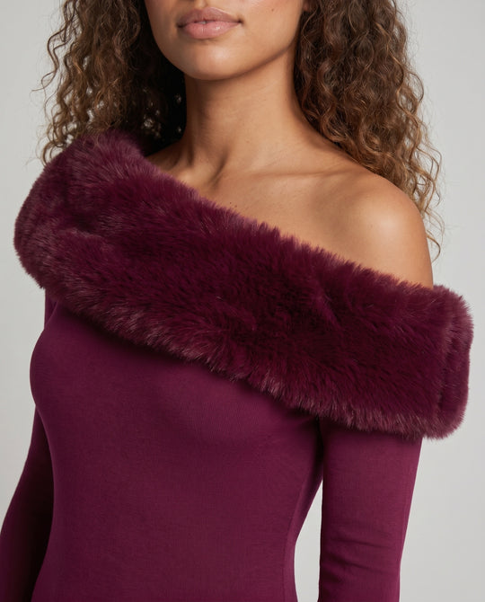 Damen Elegantes Langarm-Maxikleid mit abnehmbarem Pelzbesatz EB
