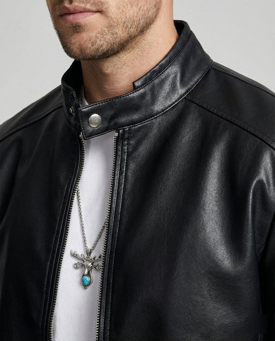 Herren Kunstlederjacke mit asymmetrischem Reißverschluss EB