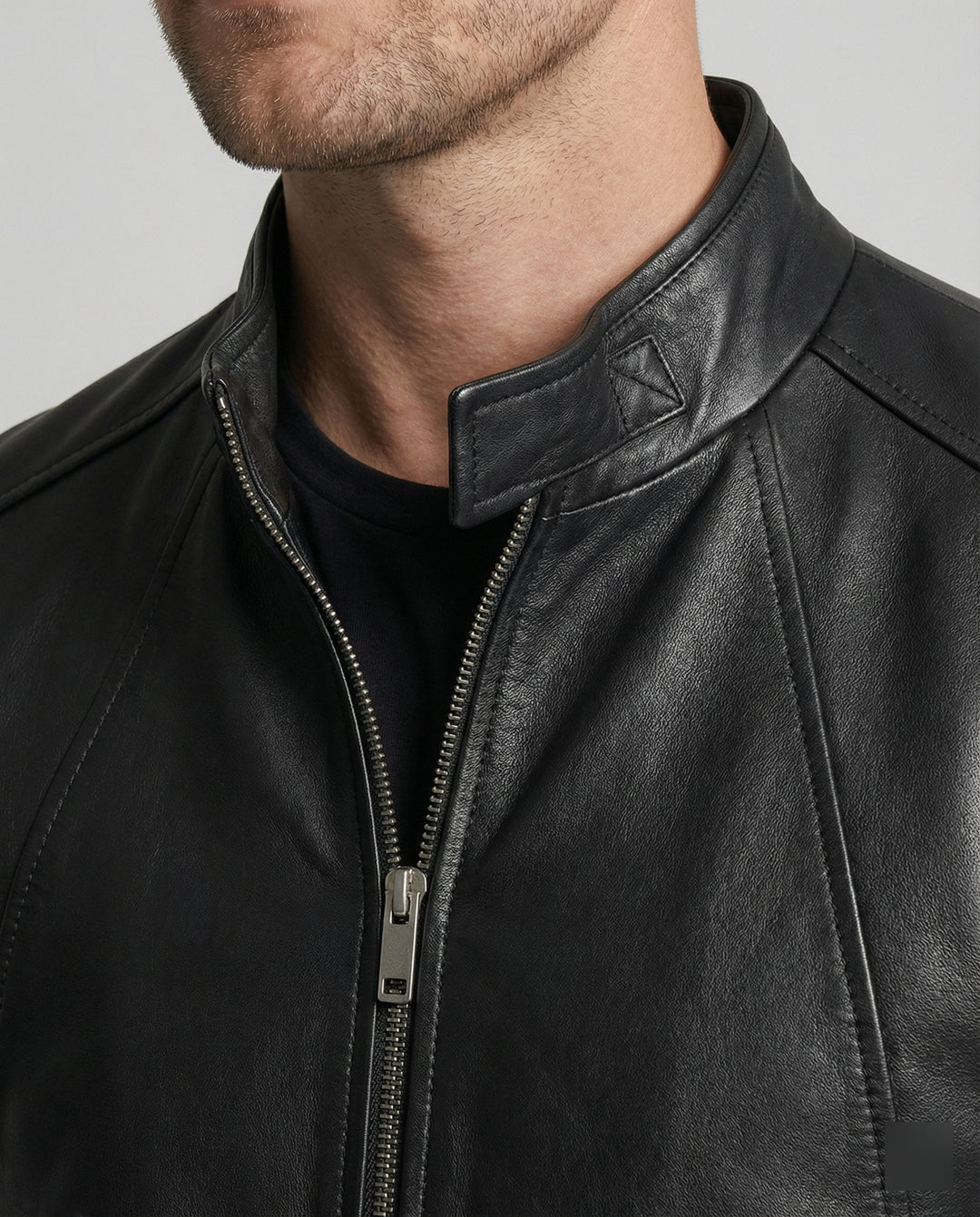 Herren elegante Kunstlederjacke mit Stehkragen EB