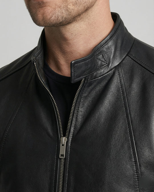 Herren elegante Kunstlederjacke mit Stehkragen EB