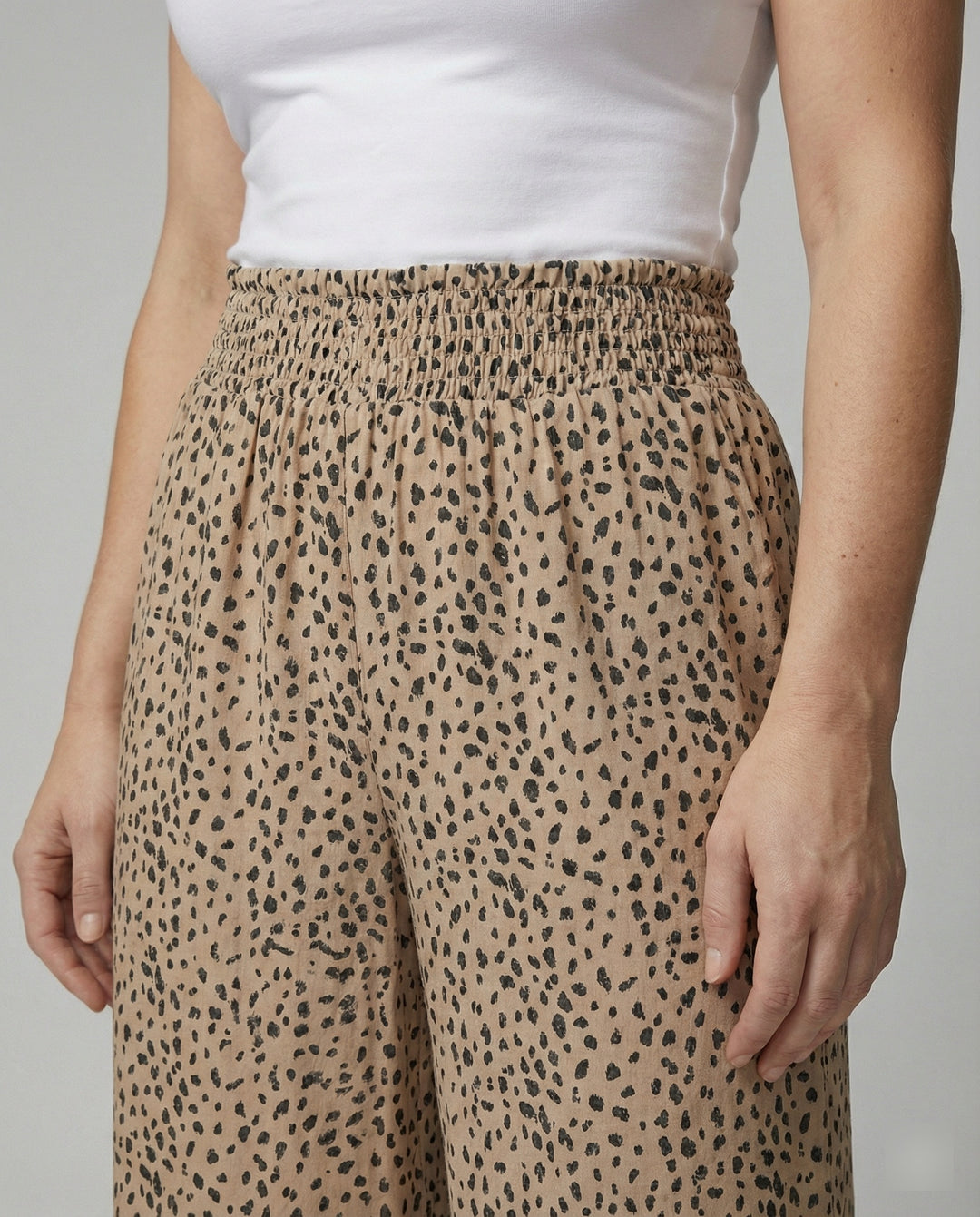 Damen weite Leinenhose mit elastischem Bund und lässigem Schnitt EB