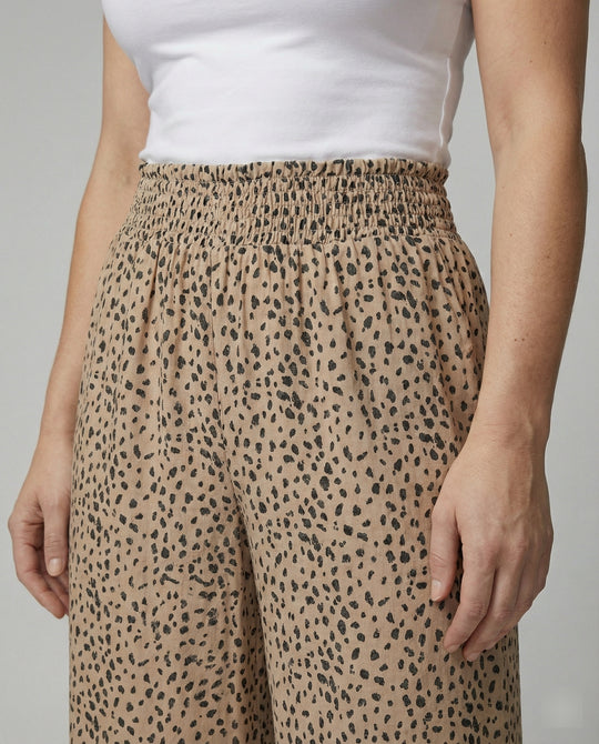 Damen weite Leinenhose mit elastischem Bund und lässigem Schnitt EB