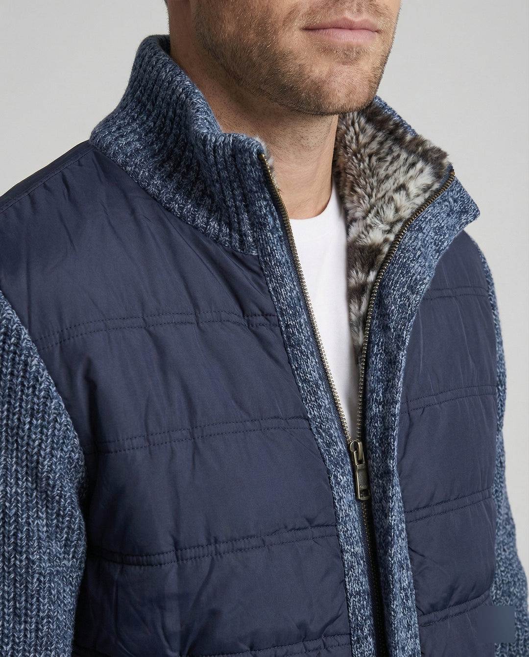 Herren Hybridjacke mit Kunstleder-Elementen