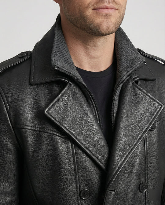 EB | Doppelreihiger Leder-Trenchcoat Herren