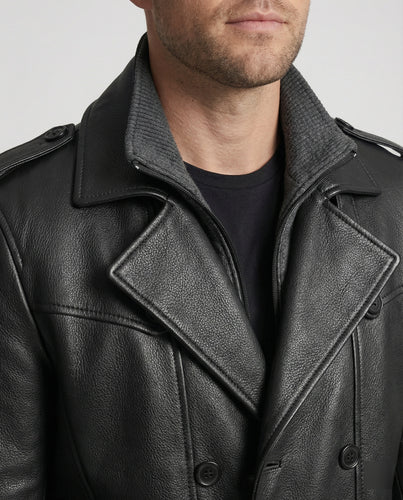 EB | Doppelreihiger Leder-Trenchcoat Herren