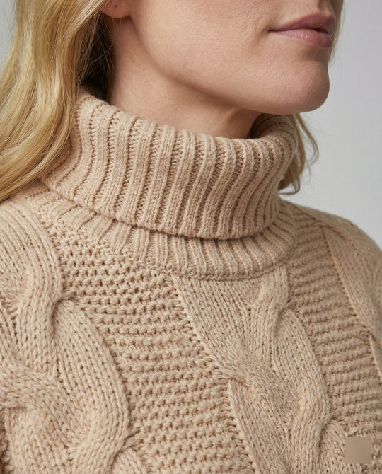 Damen oversized Strickpullover mit hohem Kragen und modischem Zopfmuster EB