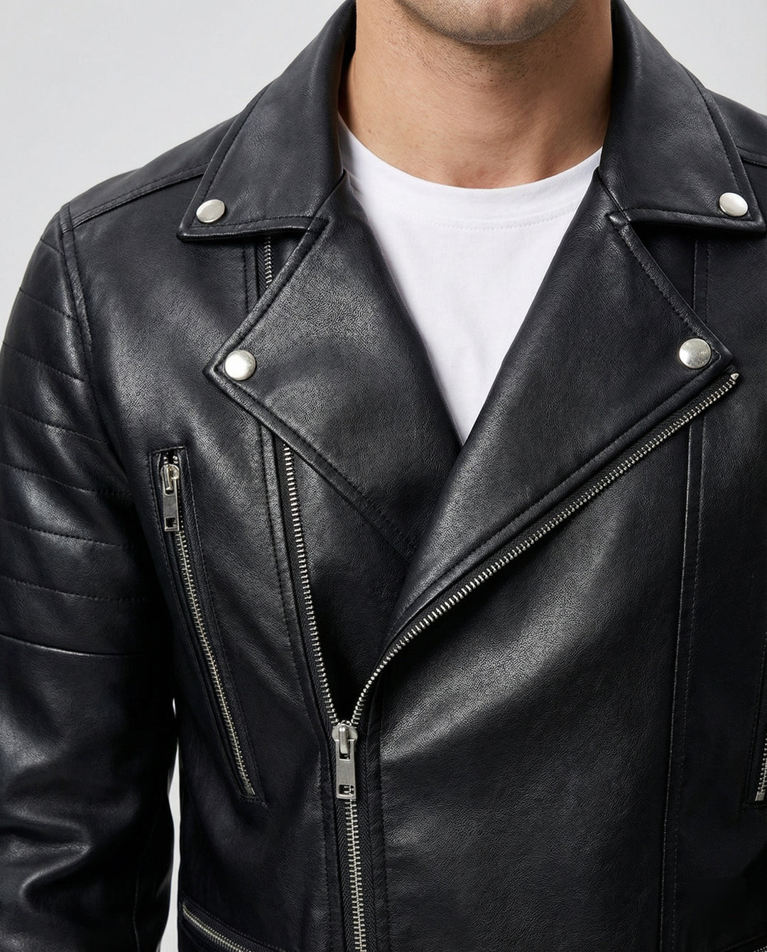 Herren Kunstleder Motorradjacke mit Reißverschluss EB