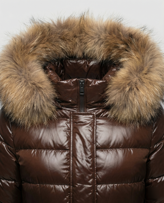 Damen Winterdaunenjacke mit abnehmbarer Kapuze und luxuriösem Fellkragen EB