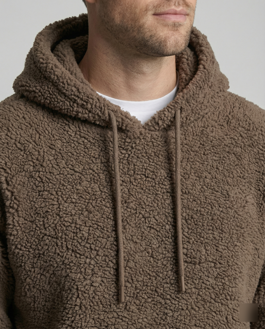 Herren Kuscheliger Teddy-Pullover mit Kapuze und elastischem Bund EB