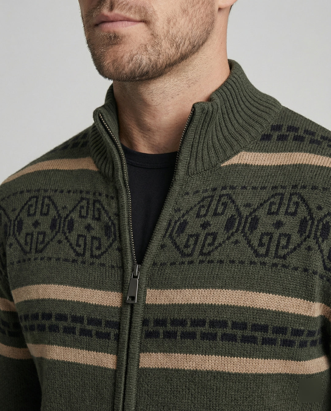 Herren Strickjacke mit modernem Zipper-Design und Muster EB