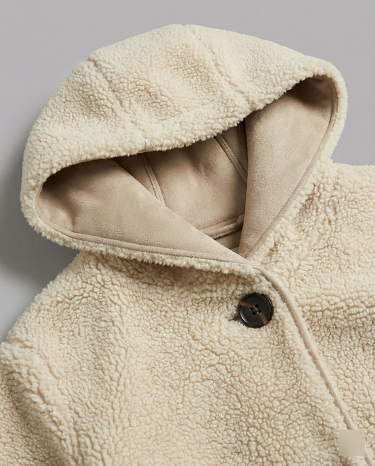 EB | Teddy Mantel - Oversized Fit - Mit Kapuze - Knopfverschluss - Mittellang