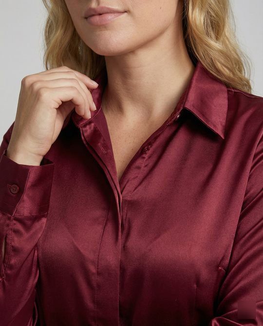 Damen Satin-Bluse mit klassischem Kragen EB