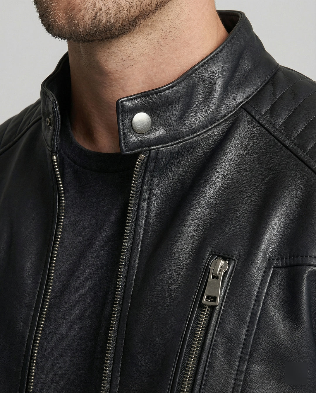 Herren Kunstleder Bikerjacke mit gesteppter Schulter EB