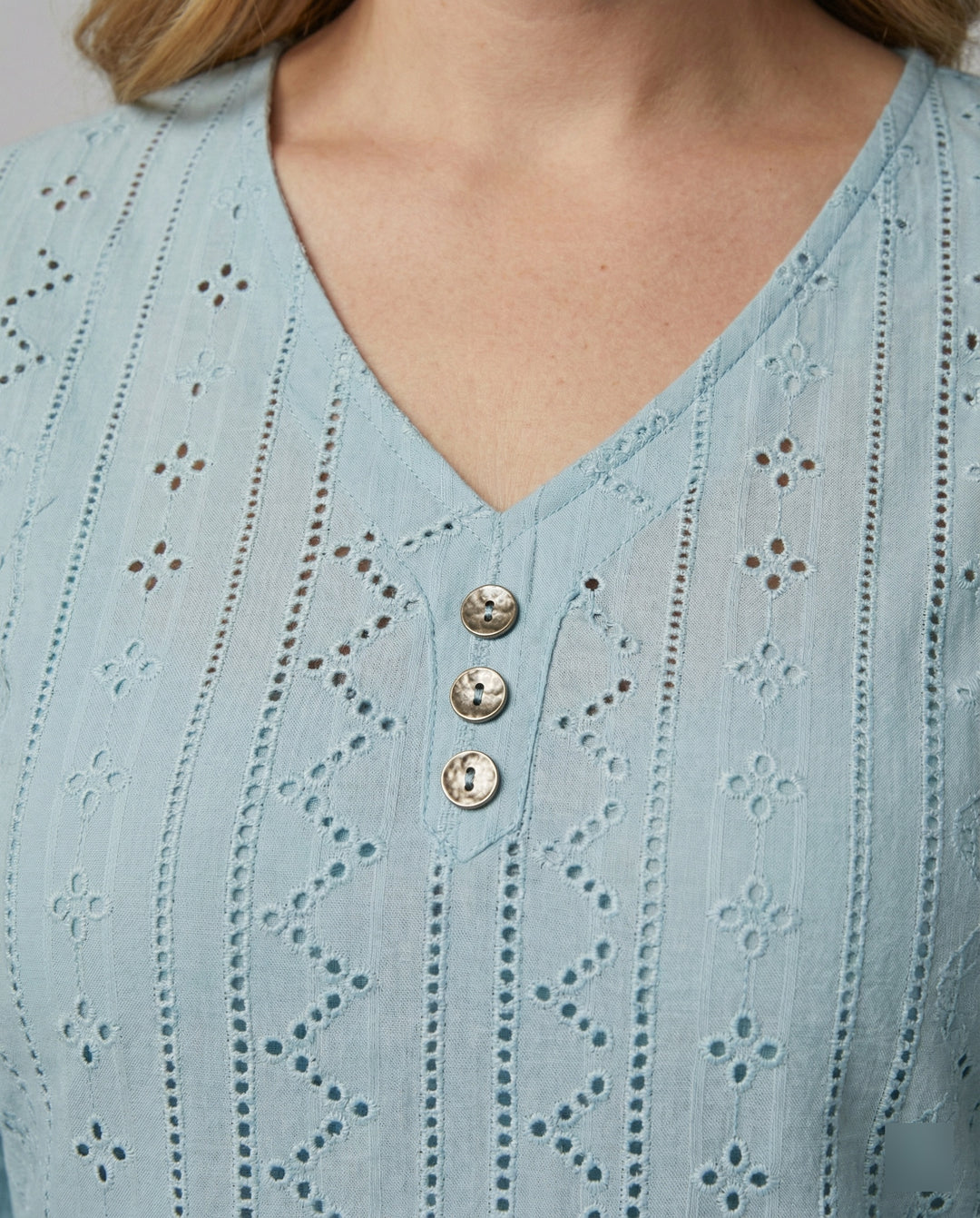 Damen Modisches Blusenshirt mit Spitzendetails und Knopfleiste EB