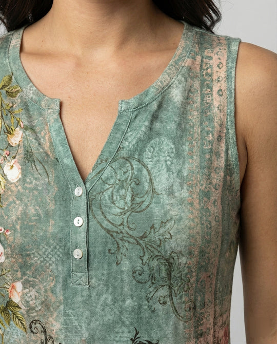 EB - Ärmelloses Tank-Top mit Aquarell-Blumenmuster, Lockerer Schnitt