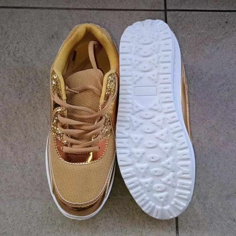 EB | Damen Goldene Schnürsenkel Plattform Sneaker