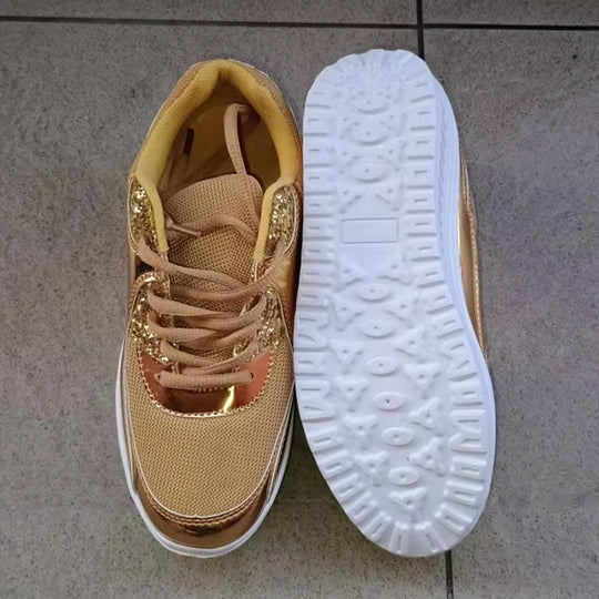 EB | Damen Goldene Schnürsenkel Plattform Sneaker