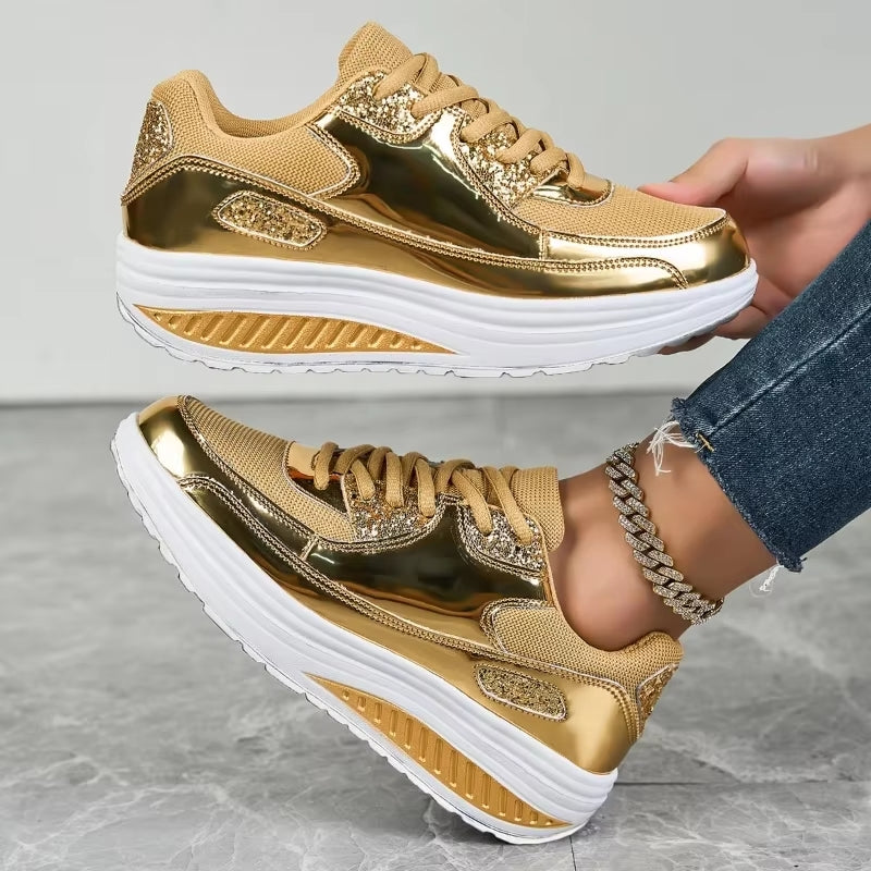 EB | Damen Goldene Schnürsenkel Plattform Sneaker