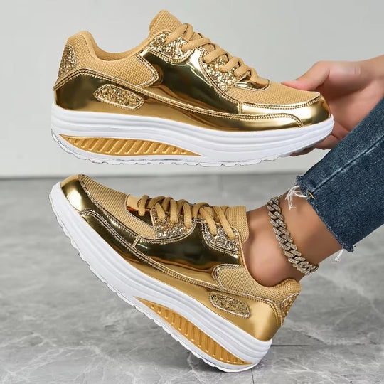 EB | Damen Goldene Schnürsenkel Plattform Sneaker