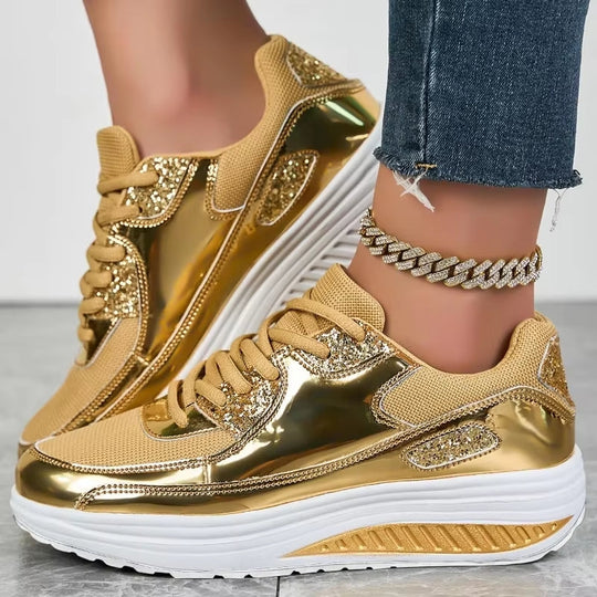 EB | Damen Goldene Schnürsenkel Plattform Sneaker