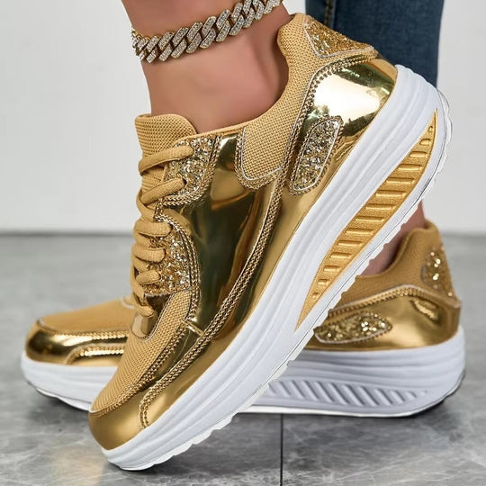 EB | Damen Goldene Schnürsenkel Plattform Sneaker
