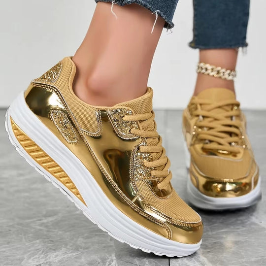 EB | Damen Goldene Schnürsenkel Plattform Sneaker