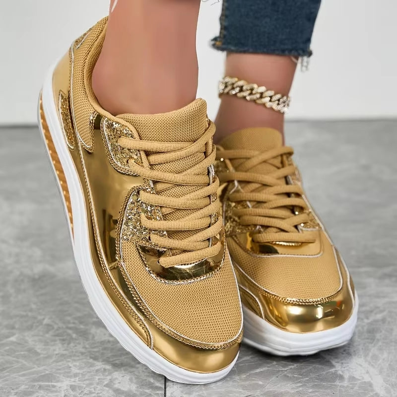 EB | Damen Goldene Schnürsenkel Plattform Sneaker