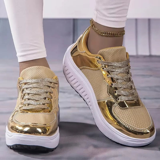 EB | Damen Goldene Schnürsenkel Plattform Sneaker