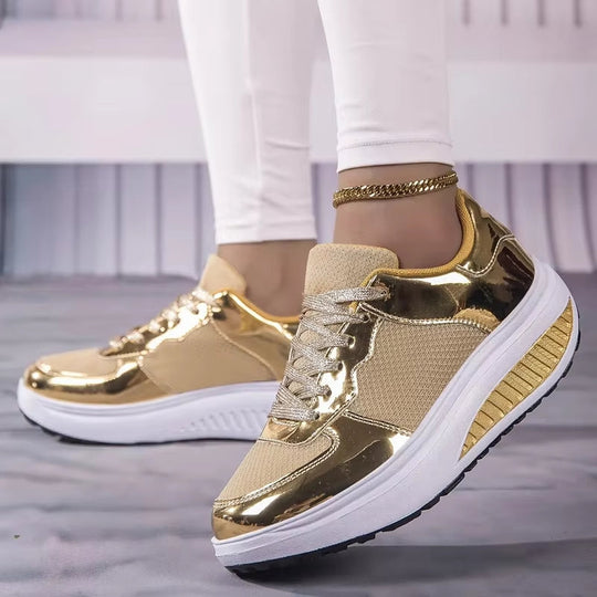 EB | Damen Goldene Schnürsenkel Plattform Sneaker