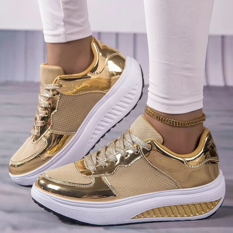 EB | Damen Goldene Schnürsenkel Plattform Sneaker