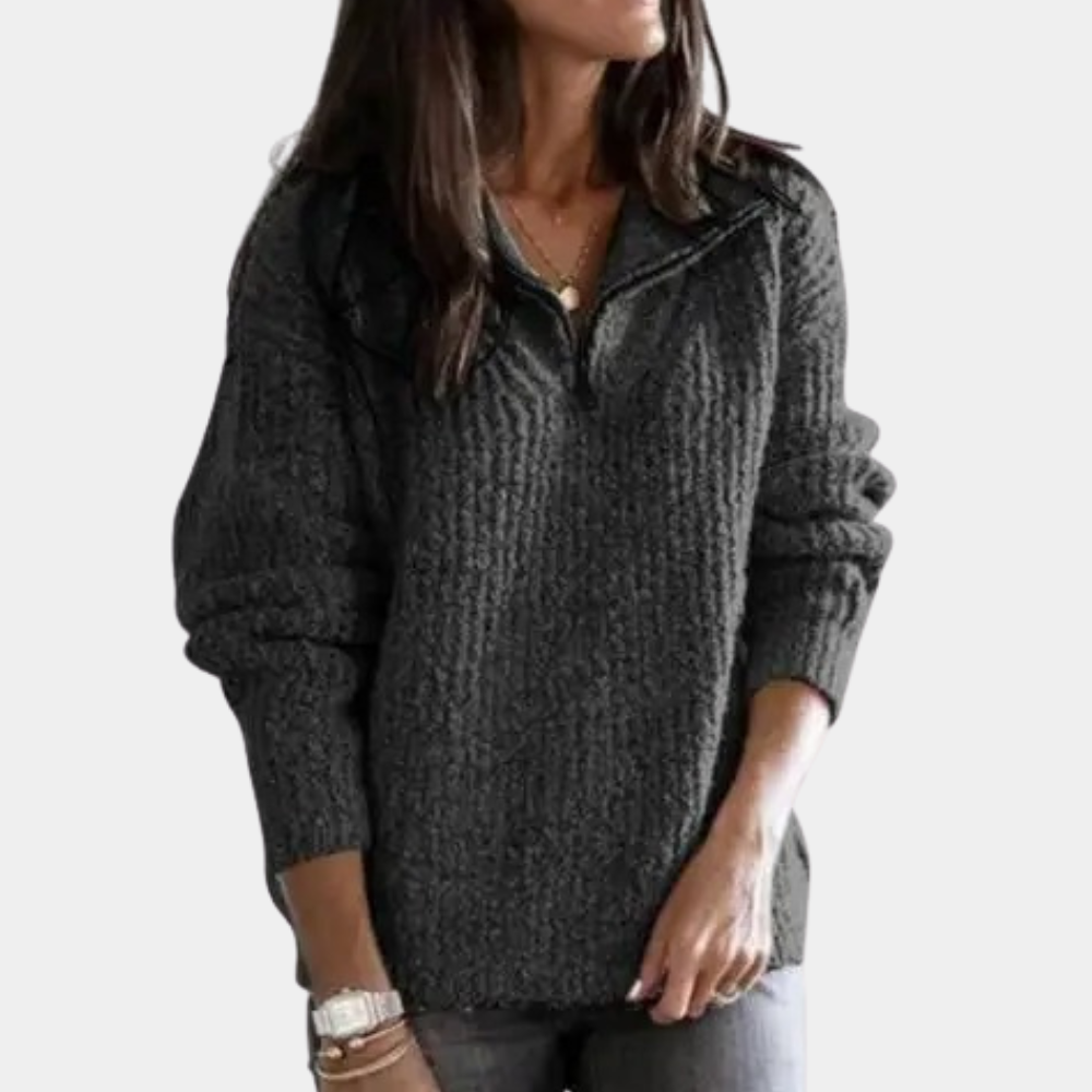 EB | Bequemer Damen-Pullover mit Halbreißverschluss