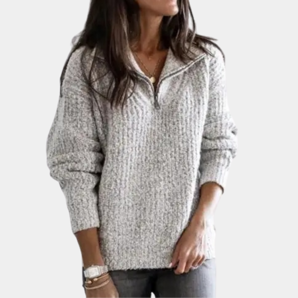 EB | Bequemer Damen-Pullover mit Halbreißverschluss