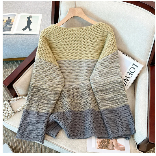 EB | Gemütlicher Plus Size Fauler Tag Patch Farb Sweater