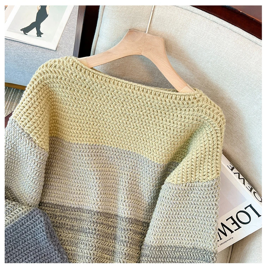 EB | Gemütlicher Plus Size Fauler Tag Patch Farb Sweater