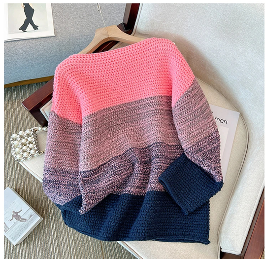 EB | Gemütlicher Plus Size Fauler Tag Patch Farb Sweater