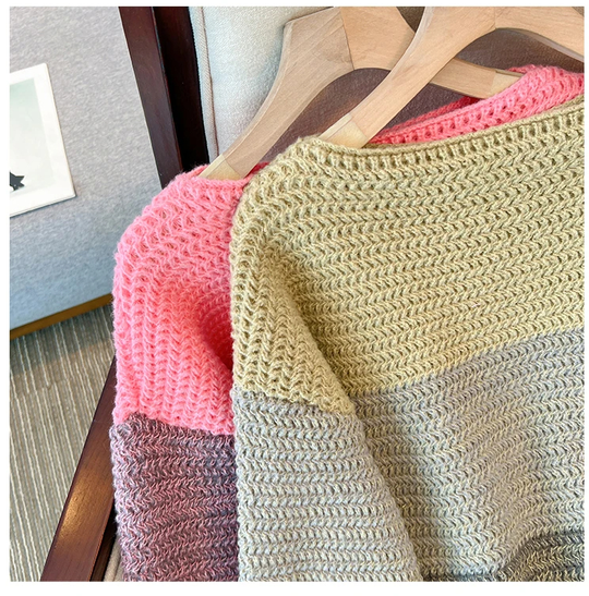 EB | Gemütlicher Plus Size Fauler Tag Patch Farb Sweater