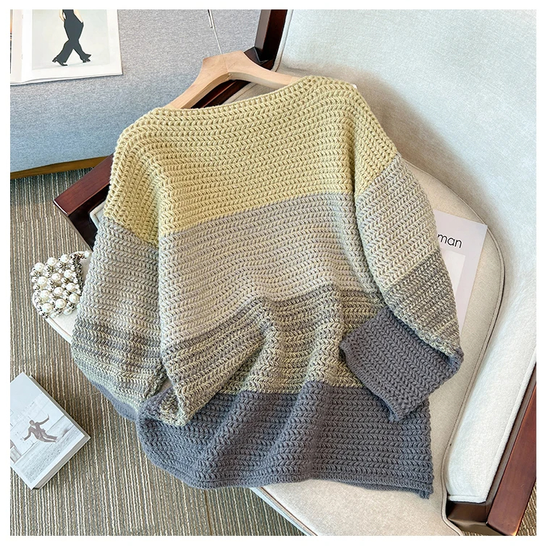 EB | Gemütlicher Plus Size Fauler Tag Patch Farb Sweater