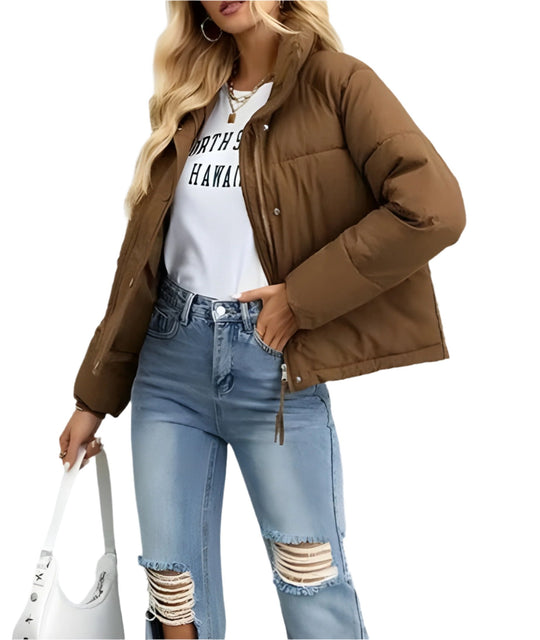 EB | Warme Damen Pufferjacke mit Reißverschluss und Hohem Kragen