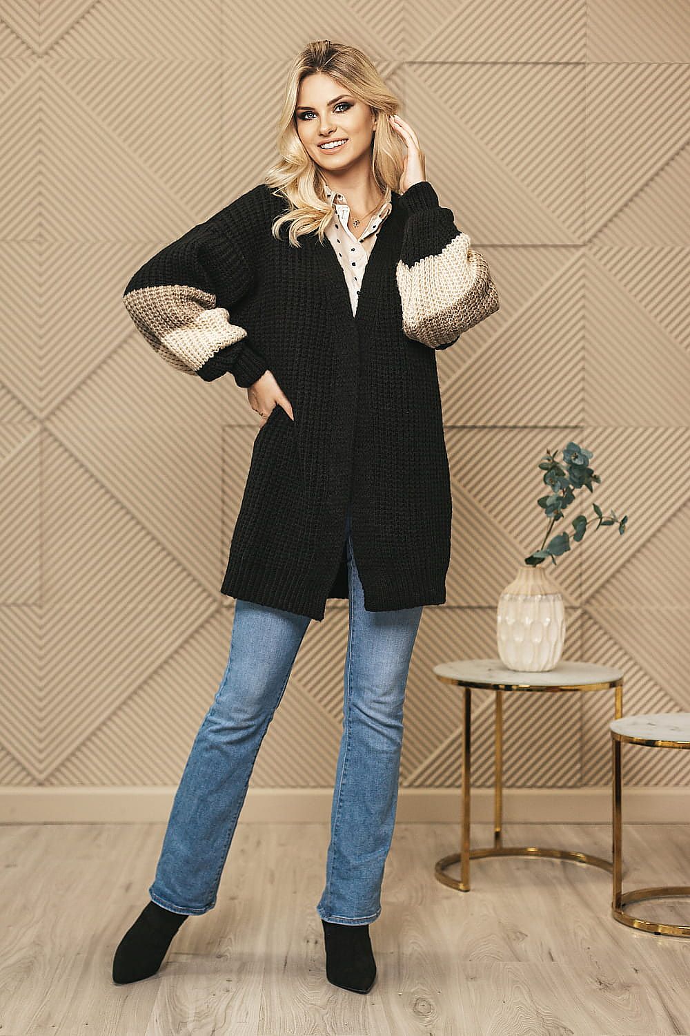 EB | Strick-cardigan Weich und Elegant Kontrastärmel